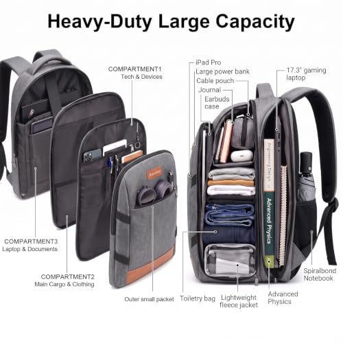 Amovee Computer Backpack 17.3 Inch, Water Resistant Laptop Travel Bag with Chest Strap & Padded Back Support, Anti-Theft Work Bookbag for Women Men, Sturdy Daypack for College Office & Daily Commute - color: Dark Grey
