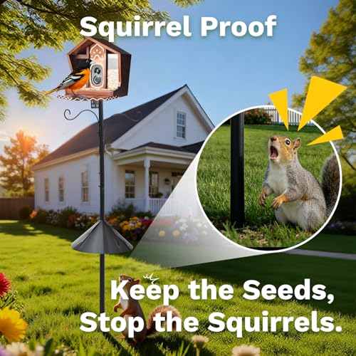 Smart Bird Feeder with Camera Solar Powered 2K UHD Video | AI Identification 10,000+ Bird Live Instant Arrival Alerts and Real-Time Motion Detection Weatherproof Bamboo for Outdoor - color: Brown and White
