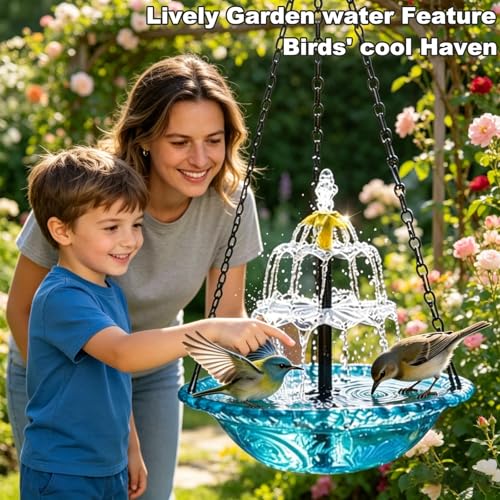 3-Tier Solar Cascade Hanging Bird Bath Fountain | Solar Powered, Cascading Water Flow, Hanging Design, Outdoor Bird Bath, No Wiring Needed
