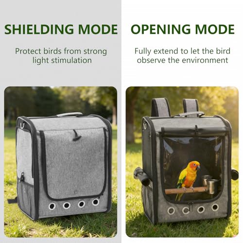 Foldable Bird Carrier Bag, Bird Backpack with Perch and Food Bowl, Stainless Steel Tray, A Portable Travel Bird Cage that is Easy to Clean, Pet Transparent Breathable Travel Cage