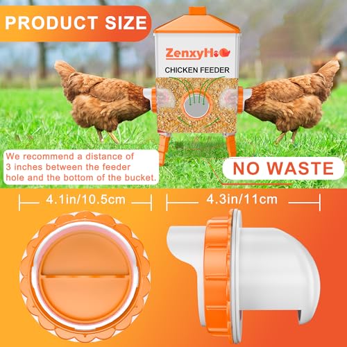No Waste Chicken Feeders, DIY Automatic Poultry Feeder - 8 Ports Orange | Buckets Barrels Bins Troughs‑mountable Design for common Breeds of Chicken Flock with Hole Saw - size: 8 Ports