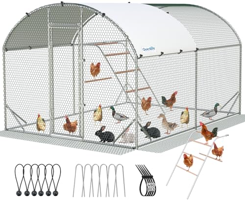 Quictent Essential Series 12x9ft Metal Chicken Coop Run w/Climbing Ladder | Walk-in Outdoor Poultry Cage with PVC Coated Chicken Wire, Hen Duck Rabbit Farm House, Waterproof Anti-UV Cover - size: 12x9ft