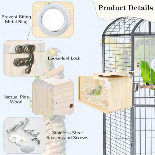 Parakeet Nesting Box Cockatiel Nesting Natural Pine Bird Nest Bird Breeding Box House Acrylic Transparent Bird Box with Detachable Wooden Board for Lovebirds Cockatiel Budgie Conure Parrot XL - size: XL(13.3*7.4*6.6inch)