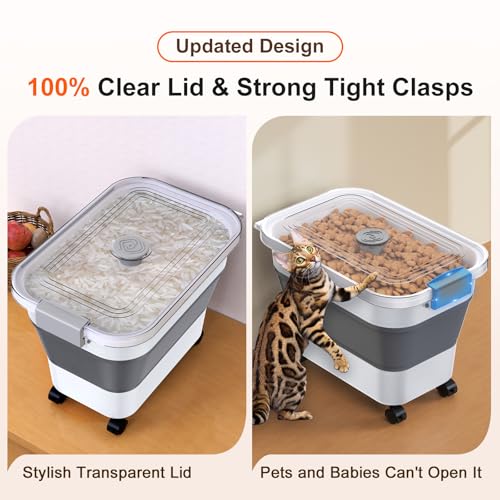 Rice Storage Container, Collapsible Airtight Food Storage Containers 20-30lbs with Clear Lid and Wheels, Rice Dispenser with Scoop for Flour Cereal Pasta Grain, Cat Pet Bird Dog Food Storage Container - size: 10-30 Lbs