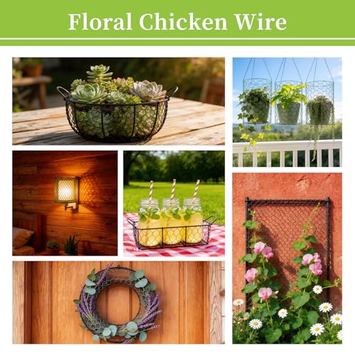 Floral Chicken Wire, Chicken Wire for Floral Arrangements for Reinforce Fencing 4 x 118 Inch Hexagonal Galvanized Mesh Fence with Gloves Ties & Cutter