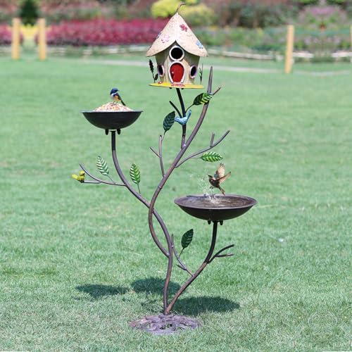 39"H Metal Bird Houses,Birdhouse for Outdoors,Bird Bath for Outside | Metal Bird House Bird Feeder, Cast Iron Pedestal,3-in-1, Garden Yard Lawn Decor