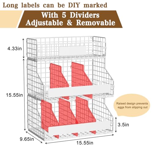 Egg Holder Countertop with 5 Dividers & DIY Nameplate to Separate Eggs | 3 Tier Stackable Wire Storage Baskets for Gathering Fresh Eggs, Wall-Mounted XXL Egg Rack, White (Patent Pending) - color: White, size: 3-Tier X-Large
