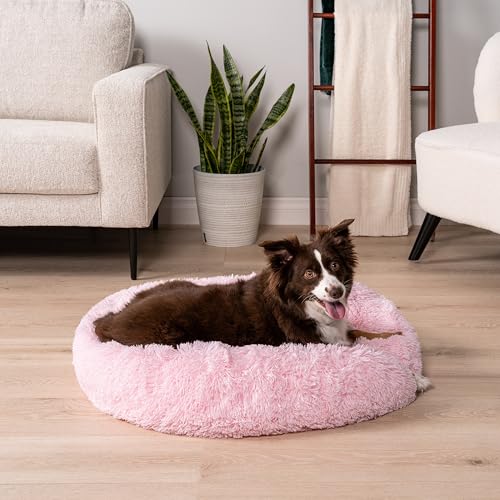 PetAmi Calming Donut Dog Bed, Washable Faux Fur, 30 Inch Medium, Pink | Warm Shaggy Faux Fur and A Deep Nest Help Anxious Pets Curl Up and Sleep Soundly. Perfect for Puppies, Cats, and Rescues. - color: Pink, size: Medium - 30"
