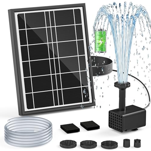 Solar Bird Bath Fountain Pump, 4W Solar Water Pump with 2000mAh Battery Backup, 5 Spray Modes & 4Ft PVC Tubing, Solar Powered Fountain for Bird Bath, Garden Pond and Outdoor Water Feature - size: 4W with battery backup