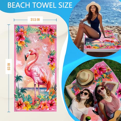 Summer Pink Beach Towel Backpack Bird Printed Drawstring Bag for Women Holiday Travel Picnic - color: Lovely Pink Bird