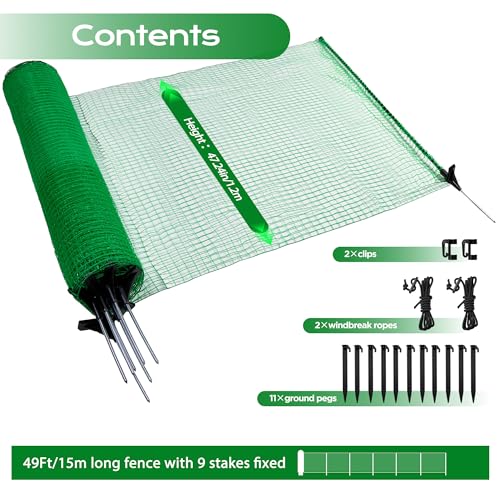 Temporary Fence with Posts,4'x50' Safety Barrier for Dog Snow Plastic Mesh Fencing with Fiberglass Stake Windbreak Rope,Movable Fencing Roll for Garden Backyard Outdoor Animal Protect - size: 4'x50'