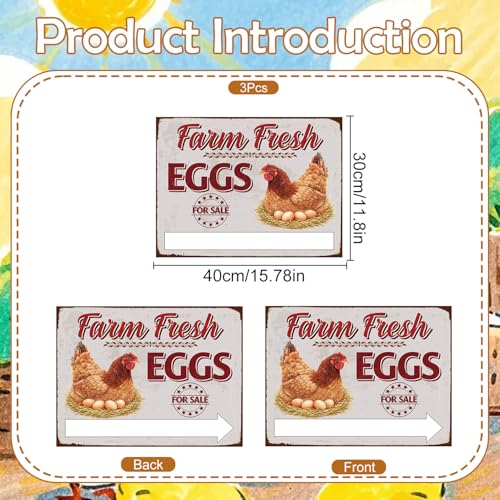 Rngmsi Farm Fresh Eggs for Sale Sign, 3PCS Fresh Eggs Sign Double Sided Farmers Market Decor, Waterproof Metal Mark with 6 Stakes for Indoor Outdoor Yard Business Supplies Home Decor 16 X 14 Inch - color: Fresh Eggs
