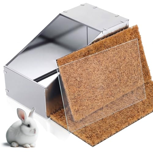 Maxcheck Galvanized Metal Rabbit Nesting Box, 18.5*10.6*10 in with 2 Pcs Grass Mats, Bunny Small Animal Nest with Removable Acrylic Floor for Breeding, Durable, Easy to Clean for Indoor/Outdoor Use