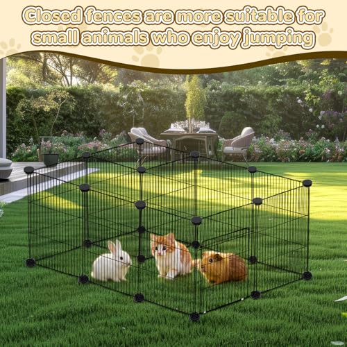 PETKNOWS 21 Panels Small Animal Playpen with Door and Mat | Metal Wire Fence, Indoor Outdoor Use, Rabbits Guinea Pigs Hamsters, Portable Foldable Design, Waterproof Mat Included