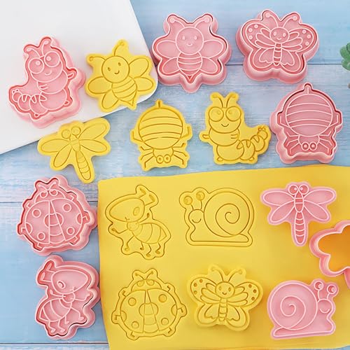 Insect Cookie Cutters Bee Dragonfly Ladybug 8Pcs Cookie Stamps for Baking | 3D Cute Butterfly Snail Ant Spider Biscuit Molds, Ideal for Spring Bug Themed Party Homemade Treats - color: Insect