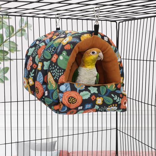 Wontee Bird Nest House Winter Warm Snuggle Hut Bird Bed Hanging Hammock for Parrots Budgies Parakeets Caique Senegal Cockatiels Conures (Medium, Black) - color: Black, size: Medium