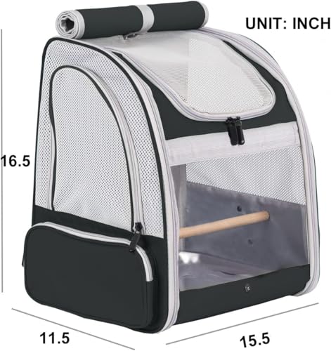 Bird Backpack Carrier with Stand Perch, Bird Travel Backpack for Hiking, Airline Approved Black Bird Backpack - color: Black