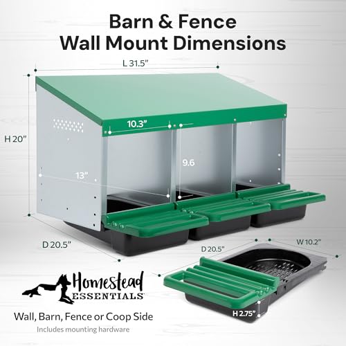 Homestead Essentials Classic Style 3 Compartment, Forward Rollout & Rollaway, Hen & Chicken Nesting Box with Integrated Perch and Protective Egg Laying Collection Lids - size: 3 Compartment