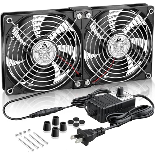GDSTIME Dual 120mm AC Powered Fan with Variable Speed Controller 110V 120V | 2x120mm 240mm Computer Fan with AC Plug, for RV Fridge, Server Cabinet, Grow Rack, DIY Cooling Ventilation Exhaust Projects - size: 2x 120mm fan