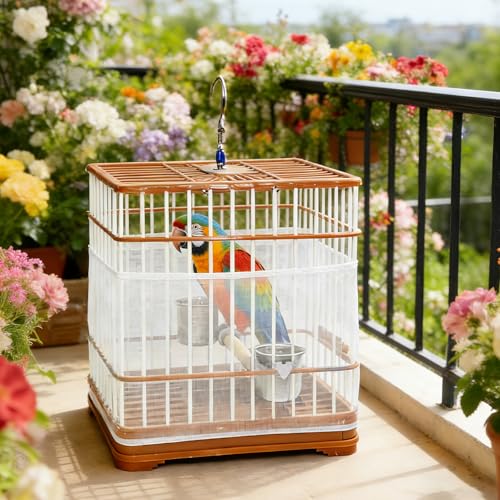 Bird Cage Seed Catcher Guard, Adjustable Stretchy Net Cover for Parrot Enclosures, Bird Cage Skirt Netting, Seed Catcher for Protective Shield for Parrot Enclosures (White) - color: White