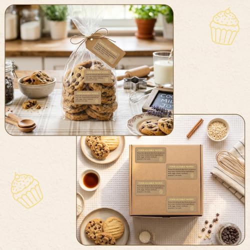 500 Count Food Allergy Notice Allergen Warning Label Stickers | Adhesive Square Kraft Decal Roll, Food Alert Safety for Restaurant Home Kitchen Bakery Cake Shop Packaging, 1 x 2 Inch - color: Food Allergy Kraft Brown