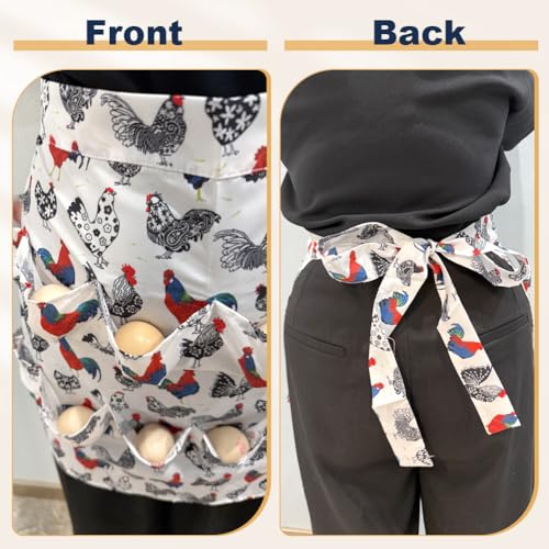 Egg Apron, Egg Collecting Apron with 12 Pockets for Fresh Eggs - Gathering Eggs from Chickens, Ducks, and Geese - color: White