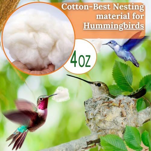 Natural Cotton Nesting Material 3.6oz, Nest Bedding Supplies for Wild Birds | Hummingbirds, Finches, Canaries & Parakeets, Bedding Fiber for Hamsters, Rabbits, Squirrel & Small Pets, Cages and Nest Boxes - color: White