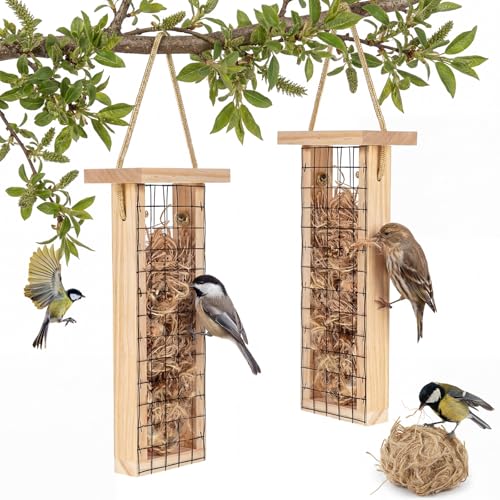 2 Pcs Bird Nesting Material, Hummingbird Nest, Natural Nesting Fiber Cotton, Refillable Nestings Accessories for Wild Bird, Enjoy Birds Gardening Outside, Garden Decoration Gifts (Grid Style) - size: Grid Style