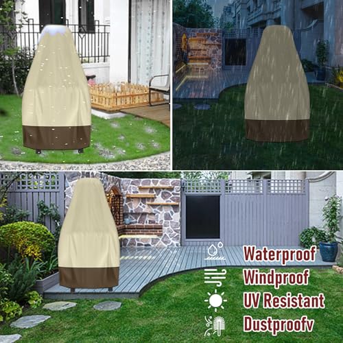 Chiminea Cover Outdoor Waterproof Chiminea Fire Pit Cover Heavy Duty Durable Chiminea Protection Cover with Drawstring (Beige & Brown, 24D x 48H) - color: Beige & Brown, size: 24D x 48H in