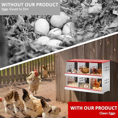 VINGLI Chicken Nesting Boxes, 6 Compartment Nesting Boxes for Chickens and Hens Roll-Out with Plastic Baskets, Chicken Coop Laying Boxes (6 Grids) - size: 6 Grids