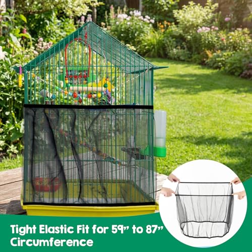 2Pcs Bird Cage Seed Catcher, Adjustable White Bird Cage Net Birdcage Cover Skirt Nylon Mesh Netting, Stretchy Birds Cages Guard for Parrot Parakeet Macaw African Any Cages Cover