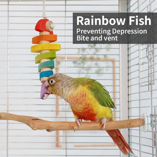 Bird Toys & Bird Perch, Bird Wooden Block Chewing Toy Parrot Foraging & Puzzle Toys Bird Cage Accessories for Conures Parakeets Cockatiels Lovebirds African Grey Macaws (Colorful Fish) - color: Colorful fish