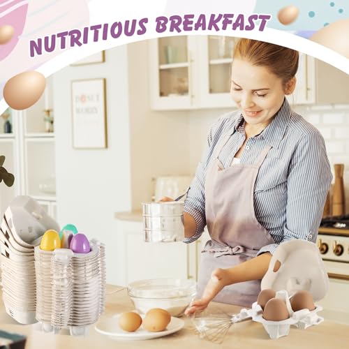 Fullhawl 24 Pcs Egg Cartons White Heart Shaped Egg Holder Natural Pulp Paper for Chicken Eggs with Macaron Color Label Ribbon for Easter Gift, Arts and Crafts Reusable (Cute) - style: Heart
