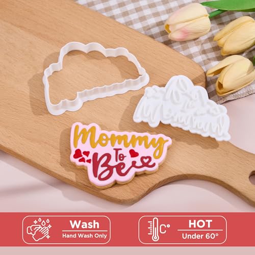 Mothers Day Cookie Cutters with Plunger Stamps Handle Detailed 3.5" Mommy to Be PLA Cutters for Baking with Grandma, Easy Press Tool for Picture Cookies - color: Mommy to Be