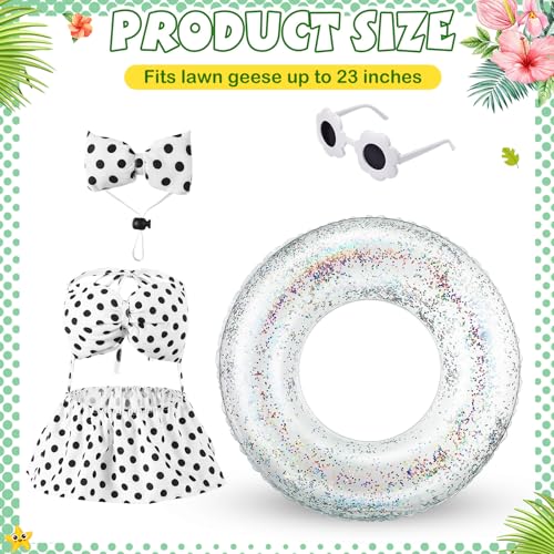 Bikini Porch Goose Outfits with Sunglasses and Swimming Tube for 23" Summer Goose Costume Garden Patio Statue Decor(Black Polka Dots) - style: Black Polka Dots