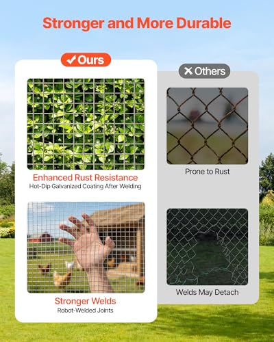 VEVOR Hardware Cloth, 1/2 inch 72 inch x 100 ft 19 Gauge Chicken Wire Fence, Hot-Dip Galvanized After Welding Metal Wire Mesh Roll, Garden Plant Welded Fencing Roll Supports Poultry Netting Cage Fence - size: 1/2 inch 72 inch x 100 ft