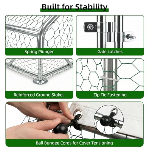 4ever2buy Metal Chicken Coop, 10x13 FT Walk-in Chicken Run Pen Poultry Cage, Water-Resistant & Anti-UV Cover, Large Chicken Coop for 12-15 Chickens - size: 157.2"L x 117.6"W x 76.8"H