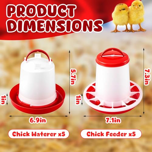 10 Pack Chick Feeder and Drinker 1-Quart Capacity for Small Poultry - 5 Pcs 2.2 lb Chicken Feeders and 5 Pcs 1L Chicken Drinkers for Ducks, Geese, Turkeys, Coop Brooder Use, Easy-Fill Design