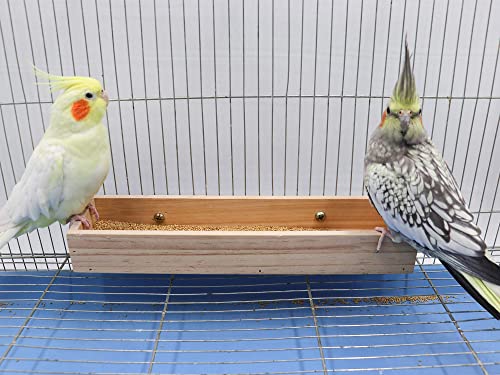Bird Feeding Cups, Natural Wooden Parrot Perch Stand, Birds Food Dish, Parakeets Feeder Bowl, Cage Accessories for Small Animals Rat Hamster Guinea Pig Chinchillas Budgies Cockatiels Love Birds - size: 11.8 × 3.1 Inch
