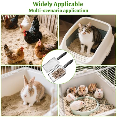 Chicken Poop Scooper for Coop,2 Pack Chicken Coop Poop Scoop Shovel with 3.8mm & 5mm Mesh, Metal Chicken Coop Rake and Scoop Tool,Scooper Shovel for Sifting Sand, Litter, Chicken Supplies