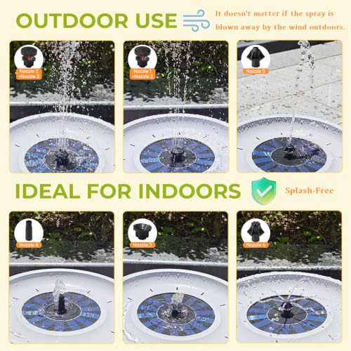 Solar Fountain Bird Bath for Outside Gray 12.5" Ground Level Bird Bath Tabletop Water Bowl with 6 Nozzles Bird Bath Bubbler for Hummingbird Wild Birds Outdoors Garden Patio Lawn Decor