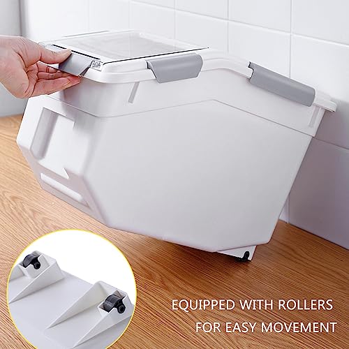 20Lb Food Storage Container with Scoop with Handle & Wheels, 2 Pack | Plastic Kitchen Pantry Organization for Rice Flour Pet Food Cereal Baking Supplies Dispenser Storage - color: 2 pack- 20 lb