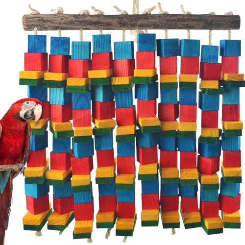 DBNESS Extra Large Bird Toys, 20inch XL Macaw African Grey Parrot Chewing Toys, Natural Wooden Block Knots Tearing Toy Parrot Cage Accessories for Big Birds - style: Extra Large 10 Strings