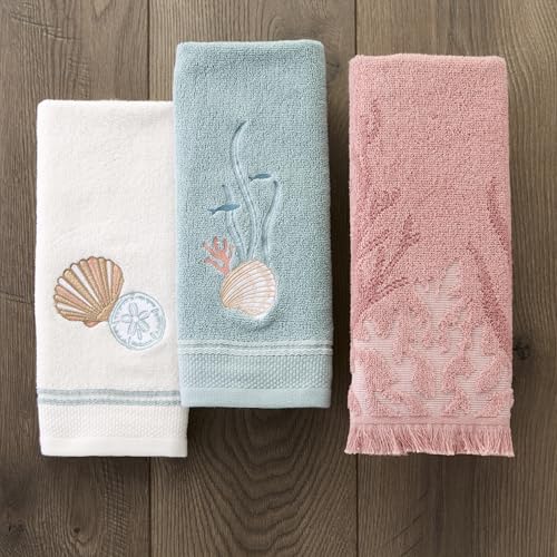 SKL Home Underwater 100% Cotton Embroidered 2pc Hand Towel Set, Tropical/Coastal/Beach/Resort, Decorative for Bath/Kitchen/Bar & Gift, Blue - color: Underwater, style: Hand Towel Set