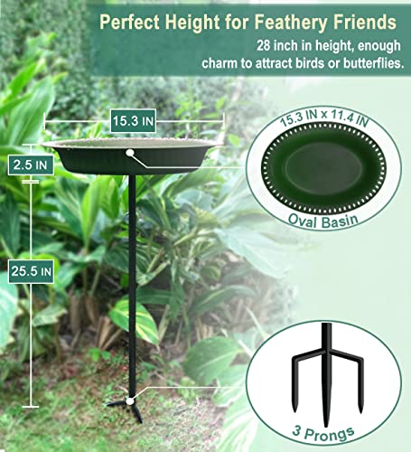 28-inch Lightweight Birdbaths Antique Decoration Detachable Birdfeeder & Bird Bath for Outdoor Garden, Oblong Dark Green - color: Green, size: ¾ gal