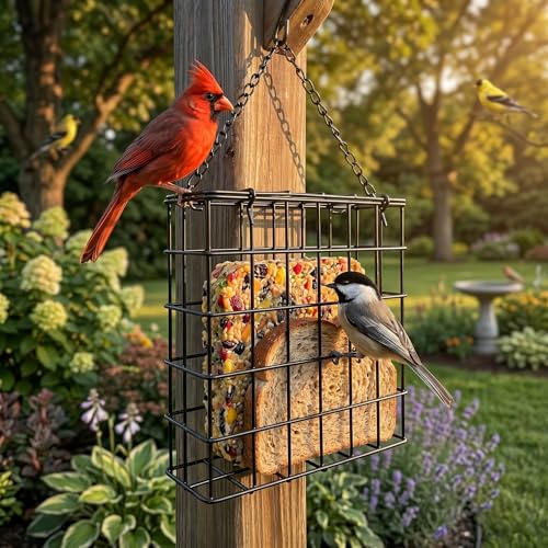 2Pcs Outdoor Suet Cage Bird Feeder, Suets Hanging Bird Feeder fo Attracting Birds, Single Suet Cake Capacity, Fruit Holder Style for Garden Yard Outside Hanging
