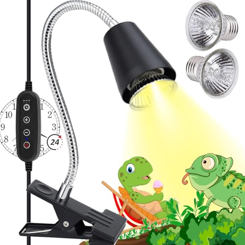 Reptile Heat Lamps, UVA/UVB Turtle Heat Lamp,Turtle Aquarium Light Bulbs, Heating Lamps with Cycle Timer, 360° Rotatable Heat Lamp for Lizard Turtle Snake Aquarium Aquatic Plants,2 Heat Bulbs - color: Light Stand With Timed Start and Stop and Dimmer