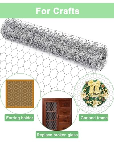 Galvanized Chicken Wire Mesh Roll 16.5" x 236", 0.8 Inch Hexagonal Poultry Netting Fence for Garden, Rabbits, Chicken Coop, Plant Protection & DIY Crafts - size: 16.5 inch x 19.7 Ft
