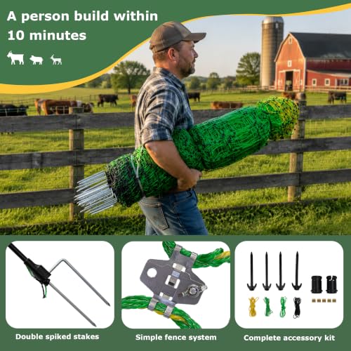 Electric Fence Netting 35.4" x 164', Portable Livestock Fencing with Fiberglass Posts, High Visibility, Safe & Humane Shock for Goats, Sheep, Hogs, Dogs & Predator Control, Need Energizer - size: 35.4in H*164ft L