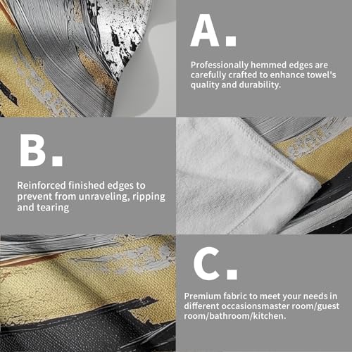 Giwawa Black White and Gold Hand Towels Black Gold Abstract Painting Kitchen Towels Modern Black White Grey Minimalist Neutral Towels Set of 2 Decorative Bath Towels for Home Decor 14 x 28 Inch - color: Black White and Gold